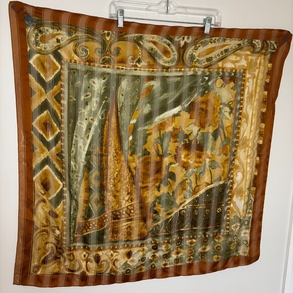 Symphony Accessories - SYMPHONY SCARFS Made in Italy Brown Gold Paisley Floral Abstract Square